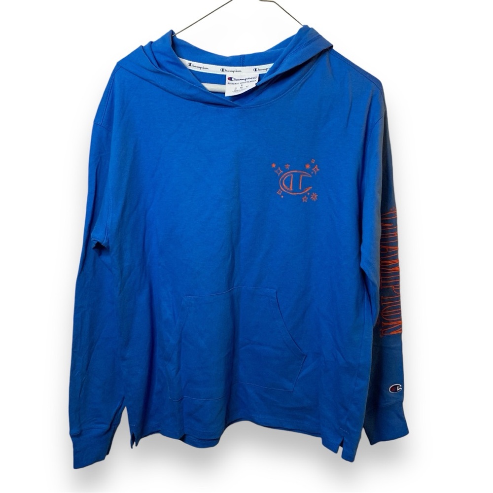 Champion women’s blue jay middle weight t shirt hoodie small